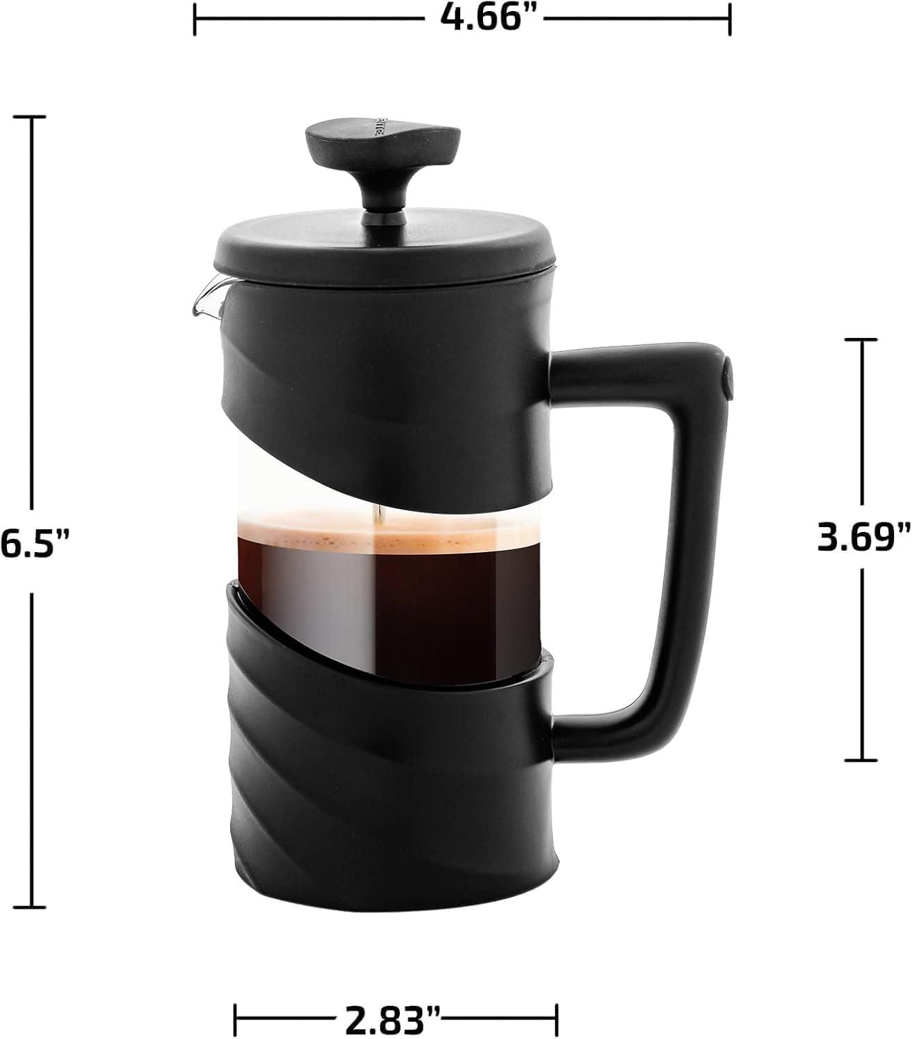 imageOVENTE French Press Coffee Maker 34 Ounce Heat Resistant Borosilicate Glass with 4 Filter StainlessSteel System BPAFree Portable Pitcher Perfect for Hot ampamp Cold Brew Red FPT34RFPW  Black