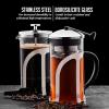 imageOVENTE 2in1 Coffee Press and Tea Maker with High Grade Stainless Steel Retractable Infuser Heat Tempered Borosilicate Glass and Silicone Handle 27 Ounce with Free Measuring Scoop Clear FGC27T34 Ounce