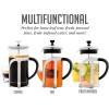 imageOVENTE 2in1 Coffee Press and Tea Maker with High Grade Stainless Steel Retractable Infuser Heat Tempered Borosilicate Glass and Silicone Handle 27 Ounce with Free Measuring Scoop Clear FGC27T34 Ounce