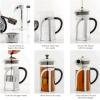 imageOVENTE 2in1 Coffee Press and Tea Maker with High Grade Stainless Steel Retractable Infuser Heat Tempered Borosilicate Glass and Silicone Handle 27 Ounce with Free Measuring Scoop Clear FGC27T34 Ounce