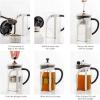 imageOVENTE 2in1 Coffee Press and Tea Maker with High Grade Stainless Steel Retractable Infuser Heat Tempered Borosilicate Glass and Silicone Handle 27 Ounce with Free Measuring Scoop Clear FGC27T27 Ounce