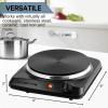 imageOVENTE Electric Countertop Single Burner 1000W Cooktop with 725 Inch Cast Iron Hot Plate 5 Level Temperature Control Compact Cooking Stove and Easy to Clean Stainless Steel Base Black BGS101BBGS101B  Black