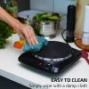 imageOVENTE Electric Countertop Single Burner 1000W Cooktop with 725 Inch Cast Iron Hot Plate 5 Level Temperature Control Compact Cooking Stove and Easy to Clean Stainless Steel Base Black BGS101BBGS101B  Black
