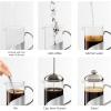 imageOVENTE French Press Coffee Maker 20 Ounce 4 Level Stainless Steel Filter System Borosilicate Heat Resistant Glass Carafe with Free Measuring Scoop Silver FSL20S12 Ounce