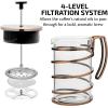 imageOVENTE French Press Coffee Maker 20 Ounce 4 Level Stainless Steel Filter System ampamp Heat Resistant Borosilicate Glass Scoop Included Copper FSF20CFSW27C
