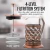 imageOVENTE French Press Coffee Maker 20 Ounce 4 Level Stainless Steel Filter System ampamp Heat Resistant Borosilicate Glass Scoop Included Copper FSF20CFSF27C