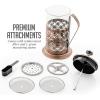 imageOVENTE French Press Coffee Maker 20 Ounce 4 Level Stainless Steel Filter System ampamp Heat Resistant Borosilicate Glass Scoop Included Copper FSF20CFSF34C