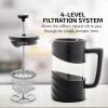 imageOVENTE French Press Coffee Maker 34 Ounce Heat Resistant Borosilicate Glass with 4 Filter StainlessSteel System BPAFree Portable Pitcher Perfect for Hot ampamp Cold Brew Red FPT34RFPW  Black