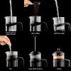 imageOVENTE French Press Coffee Maker 34 Ounce Heat Resistant Borosilicate Glass with 4 Filter StainlessSteel System BPAFree Portable Pitcher Perfect for Hot ampamp Cold Brew Red FPT34RFPT  Black