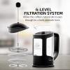 imageOVENTE French Press Coffee Maker 34 Ounce Heat Resistant Borosilicate Glass with 4 Filter StainlessSteel System BPAFree Portable Pitcher Perfect for Hot ampamp Cold Brew Red FPT34RFPT  Black
