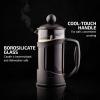 imageOVENTE French Press Coffee Maker 34 Ounce Heat Resistant Borosilicate Glass with 4 Filter StainlessSteel System BPAFree Portable Pitcher Perfect for Hot ampamp Cold Brew Red FPT34RFPT  Black