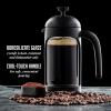 imageOVENTE French Press Coffee Maker 34 Ounce Heat Resistant Borosilicate Glass with 4 Filter StainlessSteel System BPAFree Portable Pitcher Perfect for Hot ampamp Cold Brew Red FPT34RFPB  Black