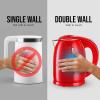 imageOVENTE Portable Electric Kettle Stainless Steel Instant Water Boiler Heater 17 Liter 1100W Double Wall Insulated Fast Boiling with Automatic Shut Off for Coffee Tea ampamp Cold Drinks White KD64WRed