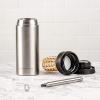 imageOvente 2 in 1 Silver Bundle Set with Stainless Steel Handheld Milk Frother and Vacuum Insulated 12 Ounce Travel Mug with Tea Infuser Compact and Portable Easy to Carry Perfect for the Coffee Lover
