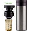 imageOvente 2 in 1 Silver Bundle Set with Stainless Steel Handheld Milk Frother and Vacuum Insulated 12 Ounce Travel Mug with Tea Infuser Compact and Portable Easy to Carry Perfect for the Coffee Lover
