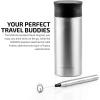imageOvente 2 in 1 Silver Bundle Set with Stainless Steel Handheld Milk Frother and Vacuum Insulated 12 Ounce Travel Mug with Tea Infuser Compact and Portable Easy to Carry Perfect for the Coffee Lover