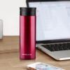 imageOvente Stainless Steel Vacuum Insulated Coffee Water Mug 16 oz Portable Double Wall Handheld Tumbler with Tea Infuser BPAFree Spill Proof Travel Friendly for Hot Cold Beverage Gunmetal MSA16GWine Red