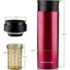 imageOvente Stainless Steel Vacuum Insulated Coffee Water Mug 16 oz Portable Double Wall Handheld Tumbler with Tea Infuser BPAFree Spill Proof Travel Friendly for Hot Cold Beverage Gunmetal MSA16GWine Red