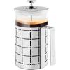 imageOVENTE French Press Coffee Maker 27 Ounce 4 Level Stainless Steel Filter System ampamp Heat Resistant Borosilicate Glass Portable Pitcher for Travel Gift Easy Clean Carafe w Scoop Silver FSS27PFSS27P