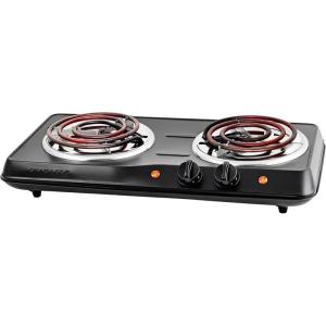 imageOVENTE Electric Countertop Single Burner 1000W Cooktop with 6quot Stainless Steel Coil Hot Plate 5 Level Temperature Control Indicator Light Compact Cooking Stove and Easy to Clean Silver BGC101SBGC102B  Black
