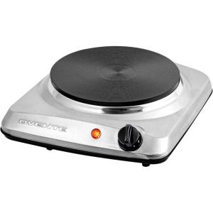 imageOVENTE Electric Countertop Single Burner 1000W Cooktop with 725 Inch Cast Iron Hot Plate 5 Level Temperature Control Compact Cooking Stove and Easy to Clean Stainless Steel Base Black BGS101BBGS101S  Silver