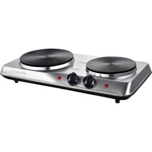 imageOVENTE Electric Countertop Single Burner 1000W Cooktop with 725 Inch Cast Iron Hot Plate 5 Level Temperature Control Compact Cooking Stove and Easy to Clean Stainless Steel Base Black BGS101BBGS102S  Silver