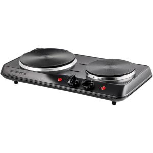 imageOVENTE Electric Countertop Single Burner 1000W Cooktop with 725 Inch Cast Iron Hot Plate 5 Level Temperature Control Compact Cooking Stove and Easy to Clean Stainless Steel Base Black BGS101BBGS102B  Black
