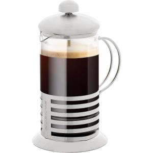 imageOVENTE French Press Coffee Maker 20 Ounce 4 Level Stainless Steel Filter System Borosilicate Heat Resistant Glass Carafe with Free Measuring Scoop Silver FSL20S20 Ounce