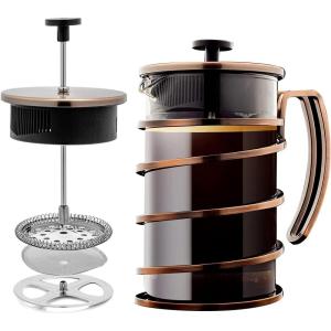 imageOVENTE French Press Coffee Maker 20 Ounce 4 Level Stainless Steel Filter System ampamp Heat Resistant Borosilicate Glass Scoop Included Copper FSF20CFSW27C