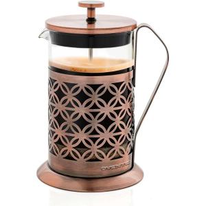imageOVENTE French Press Coffee Maker 20 Ounce 4 Level Stainless Steel Filter System ampamp Heat Resistant Borosilicate Glass Scoop Included Copper FSF20CFSF27C