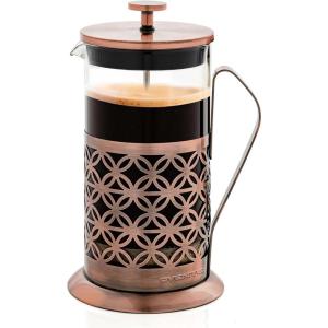 imageOVENTE French Press Coffee Maker 20 Ounce 4 Level Stainless Steel Filter System ampamp Heat Resistant Borosilicate Glass Scoop Included Copper FSF20CFSF20C