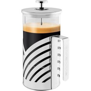 imageOVENTE French Press Coffee Maker 27 Ounce 4 Level Stainless Steel Filter System ampamp Heat Resistant Borosilicate Glass Portable Pitcher for Travel Gift Easy Clean Carafe w Scoop Silver FSS27PFSD34P