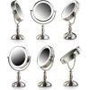 imageOvente 75quot Lighted Tabletop Vanity Makeup Mirror 1X ampamp 10X Magnifier Spinning Double Sided Round LED 3 Tone Smart Touch Auto Shut Off Timer Battery ampamp AC Plug Powered Antique Copper MPT75CO1X10XNickel Brushed