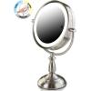 imageOvente 75quot Lighted Tabletop Vanity Makeup Mirror 1X ampamp 10X Magnifier Spinning Double Sided Round LED 3 Tone Smart Touch Auto Shut Off Timer Battery ampamp AC Plug Powered Antique Copper MPT75CO1X10XNickel Brushed