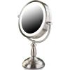 imageOvente 75quot Lighted Tabletop Vanity Makeup Mirror 1X ampamp 10X Magnifier Spinning Double Sided Round LED 3 Tone Smart Touch Auto Shut Off Timer Battery ampamp AC Plug Powered Antique Copper MPT75CO1X10XNickel Brushed