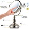 imageOvente 75quot Lighted Tabletop Vanity Makeup Mirror 1X ampamp 10X Magnifier Spinning Double Sided Round LED 3 Tone Smart Touch Auto Shut Off Timer Battery ampamp AC Plug Powered Antique Copper MPT75CO1X10XNickel Brushed