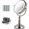 imageOvente 75quot Lighted Tabletop Vanity Makeup Mirror 1X ampamp 10X Magnifier Spinning Double Sided Round LED 3 Tone Smart Touch Auto Shut Off Timer Battery ampamp AC Plug Powered Antique Copper MPT75CO1X10XNickel Brushed
