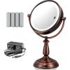 imageOvente 75quot Lighted Tabletop Vanity Makeup Mirror 1X ampamp 10X Magnifier Spinning Double Sided Round LED 3 Tone Smart Touch Auto Shut Off Timer Battery ampamp AC Plug Powered Antique Copper MPT75CO1X10XAntique Copper