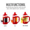 imageOvente French Press Coffee Tea and Espresso Maker Heat Resistant Borosilicate Glass with 4 Filter StainlessSteel System BPAFree Portable Pitcher Perfect for Hot ampamp Cold Brew 34oz Black FPT34BFPT  Red