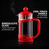 imageOvente French Press Coffee Tea and Espresso Maker Heat Resistant Borosilicate Glass with 4 Filter StainlessSteel System BPAFree Portable Pitcher Perfect for Hot ampamp Cold Brew 34oz Black FPT34BFPT  Red