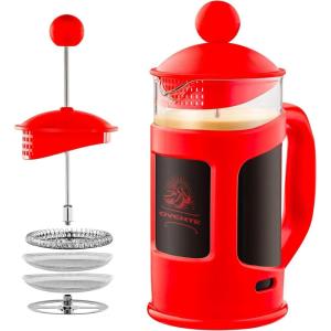 imageOvente French Press Coffee Tea and Espresso Maker Heat Resistant Borosilicate Glass with 4 Filter StainlessSteel System BPAFree Portable Pitcher Perfect for Hot ampamp Cold Brew 34oz Black FPT34BFPT  Red