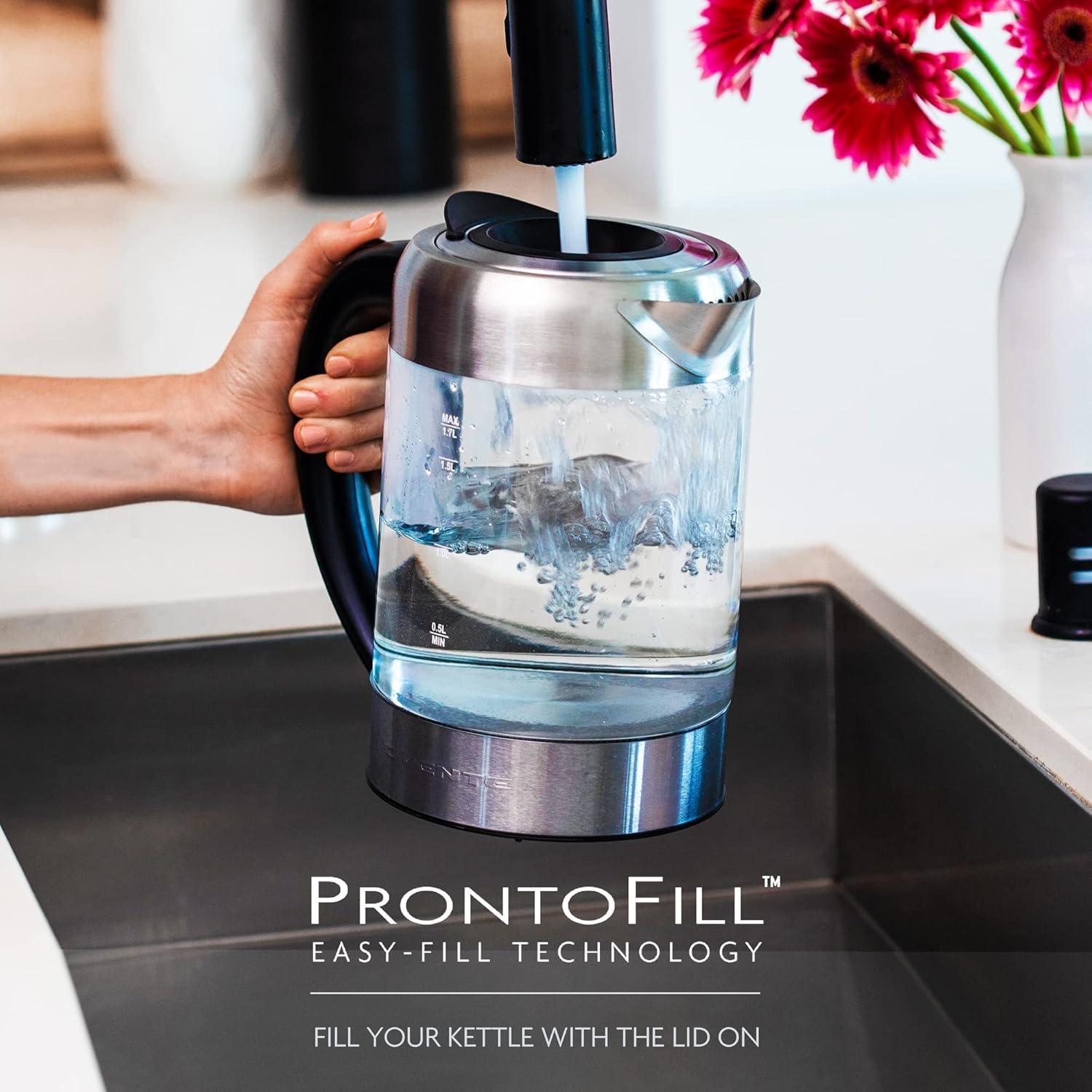 imageOVENTE Glass Electric Kettle Hot Water Boiler 17 Liter ProntoFill Tech w Stainless Steel Filter  1500W BPA Free Cordless Instant Water Heater Kettle for Coffee ampamp Tea Maker  Silver KG612SClear