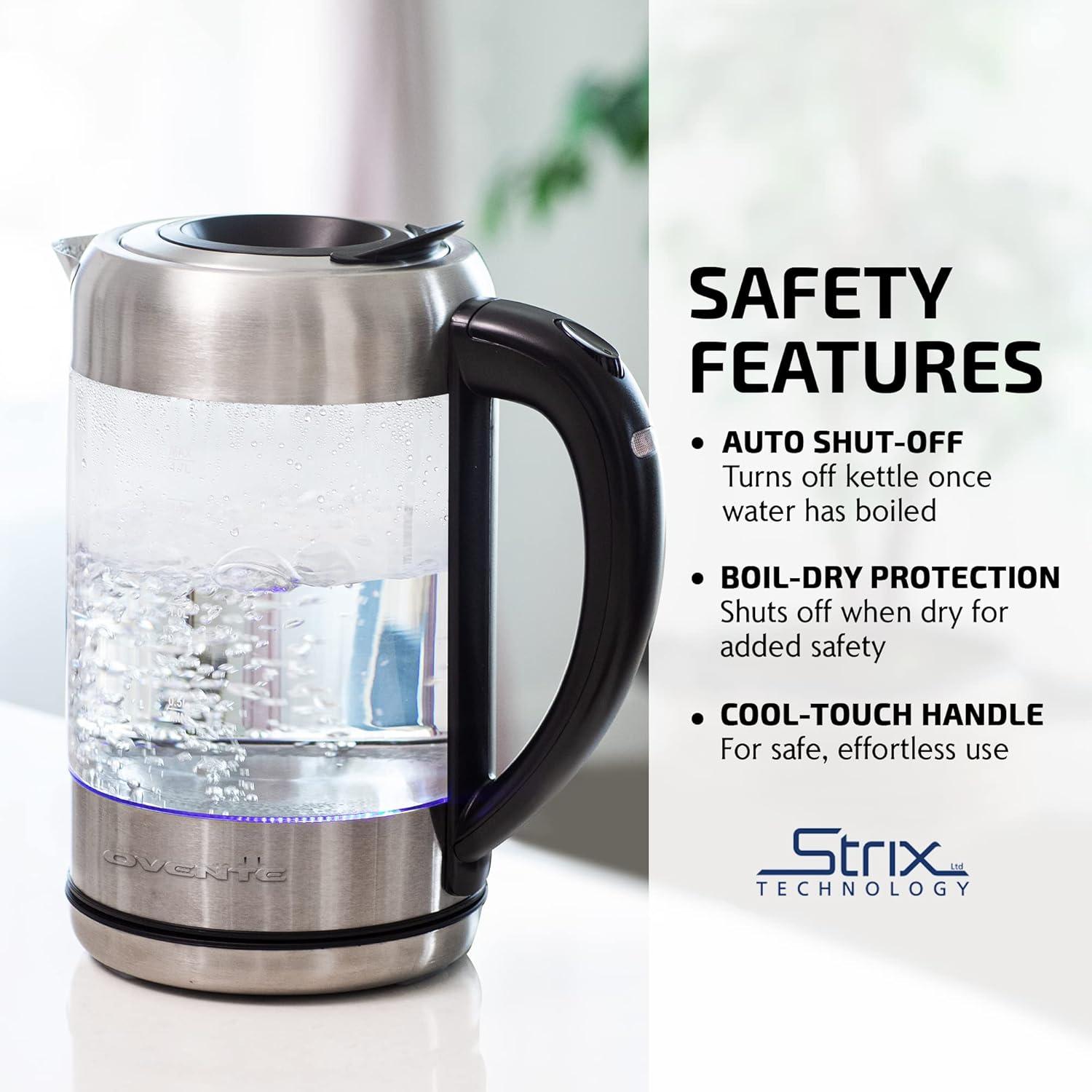 imageOVENTE Glass Electric Kettle Hot Water Boiler 17 Liter ProntoFill Tech w Stainless Steel Filter  1500W BPA Free Cordless Instant Water Heater Kettle for Coffee ampamp Tea Maker  Silver KG612SClear