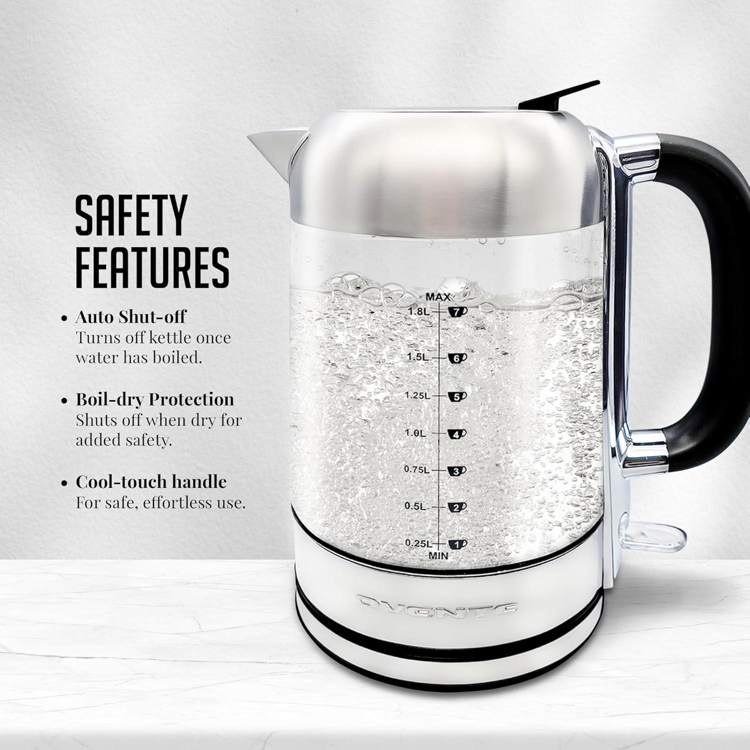 imageOVENTE Glass Electric Kettle Hot Water Boiler 17 Liter ProntoFill Tech w Stainless Steel Filter  1500W BPA Free Cordless Instant Water Heater Kettle for Coffee ampamp Tea Maker  Silver KG612SSilver