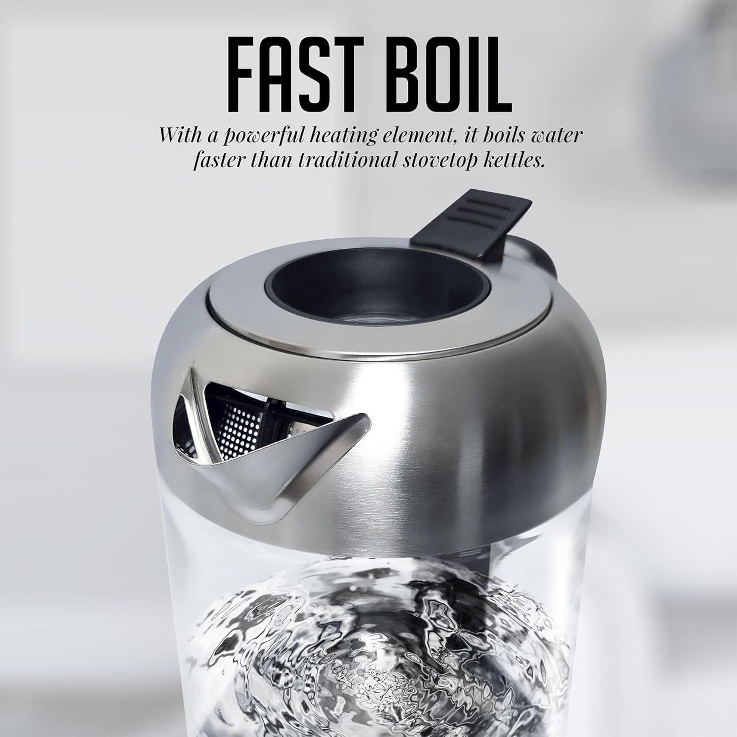 imageOVENTE Glass Electric Kettle Hot Water Boiler 17 Liter ProntoFill Tech w Stainless Steel Filter  1500W BPA Free Cordless Instant Water Heater Kettle for Coffee ampamp Tea Maker  Silver KG612SSilver