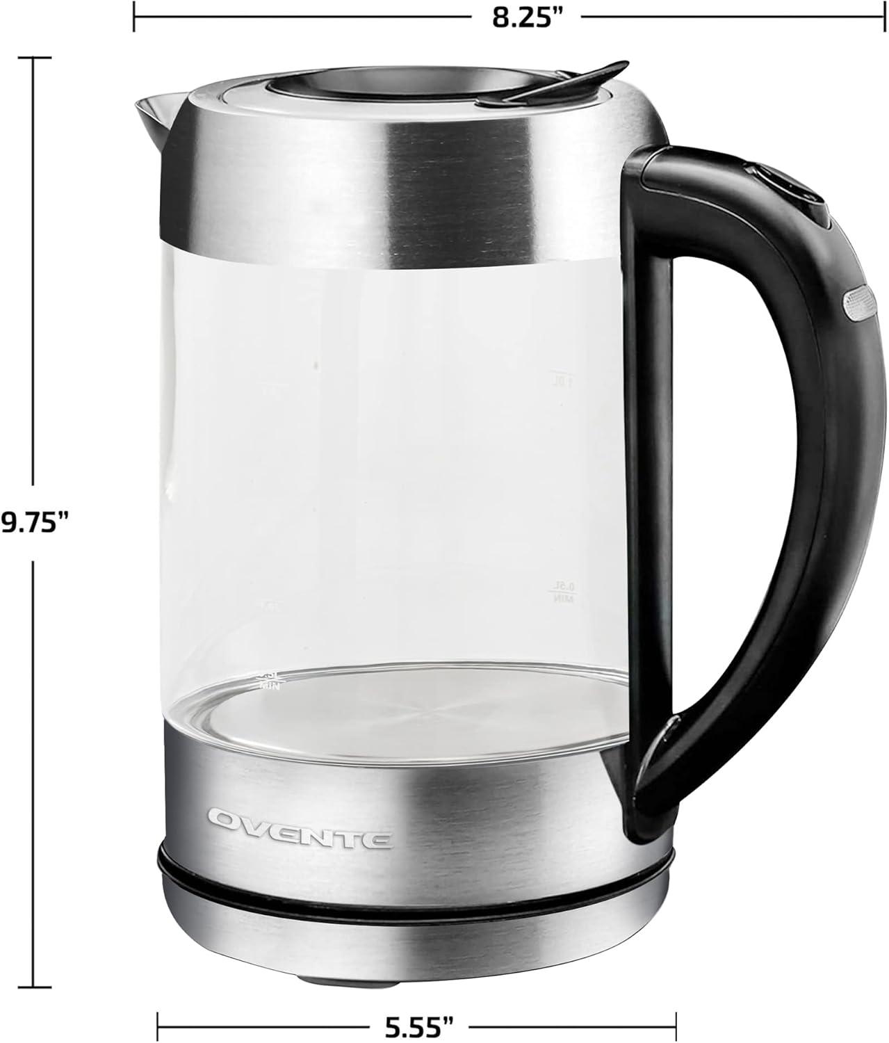 imageOVENTE Glass Electric Kettle Hot Water Boiler 17 Liter ProntoFill Tech w Stainless Steel Filter  1500W BPA Free Cordless Instant Water Heater Kettle for Coffee ampamp Tea Maker  Silver KG612SClear  Teapot