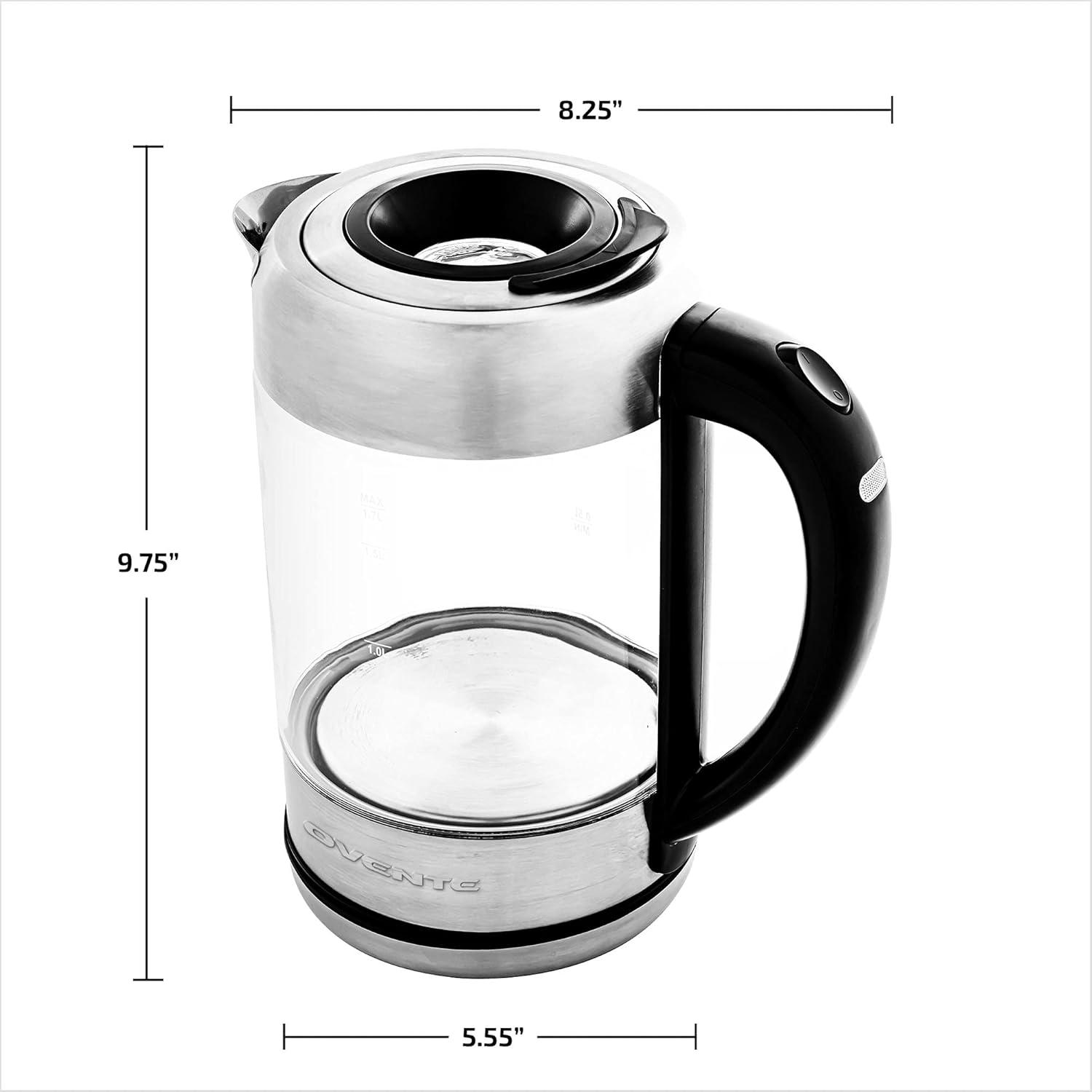 imageOVENTE Glass Electric Kettle Hot Water Boiler 17 Liter ProntoFill Tech w Stainless Steel Filter  1500W BPA Free Cordless Instant Water Heater Kettle for Coffee ampamp Tea Maker  Silver KG612SGlass Kettle
