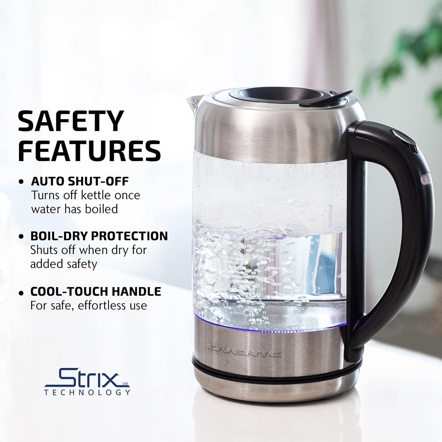 imageOVENTE Glass Electric Kettle Hot Water Boiler 17 Liter ProntoFill Tech w Stainless Steel Filter  1500W BPA Free Cordless Instant Water Heater Kettle for Coffee ampamp Tea Maker  Silver KG612SGlass Kettle