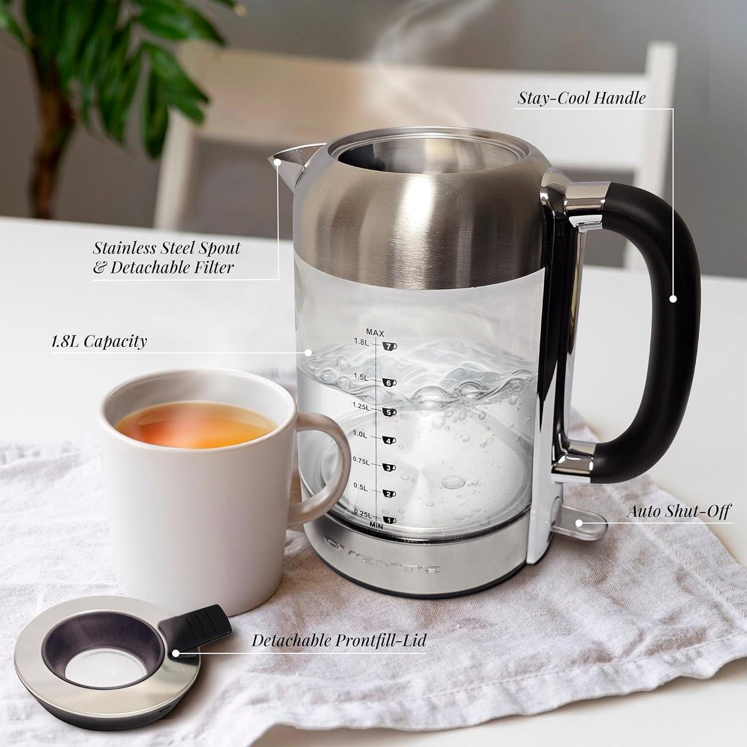imageOVENTE Glass Electric Kettle Hot Water Boiler 17 Liter ProntoFill Tech w Stainless Steel Filter  1500W BPA Free Cordless Instant Water Heater Kettle for Coffee ampamp Tea Maker  Silver KG612SSilver