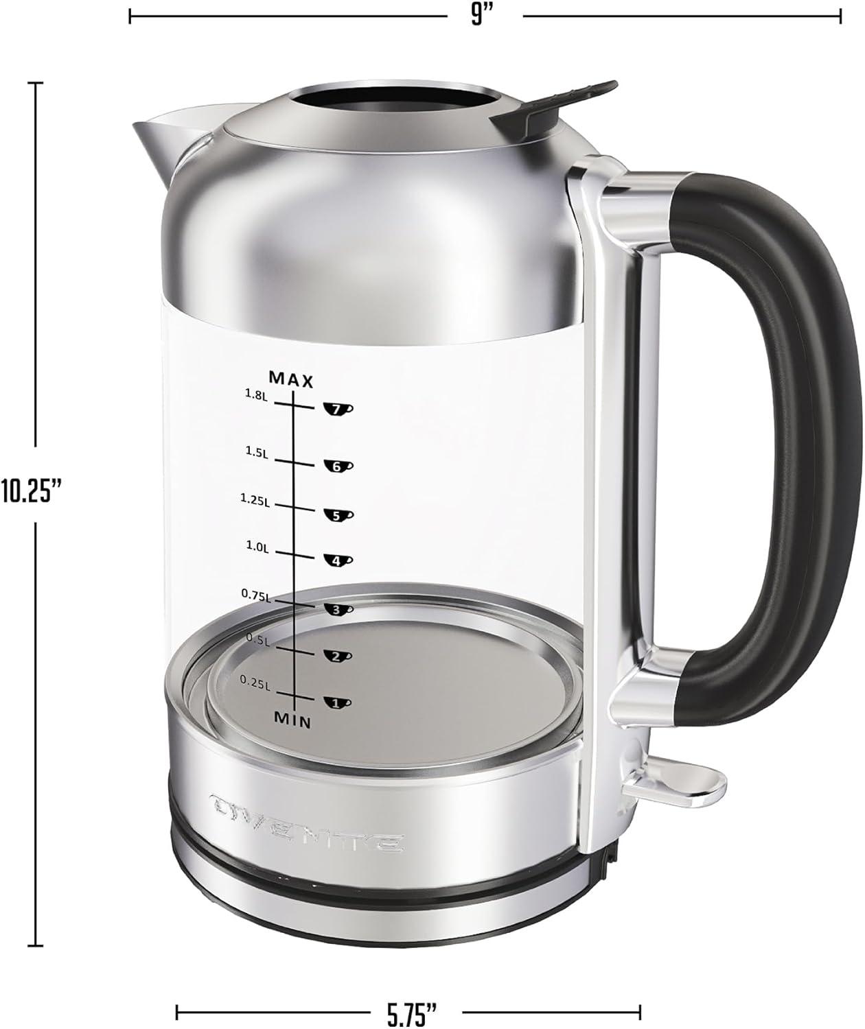 imageOVENTE Glass Electric Kettle Hot Water Boiler 17 Liter ProntoFill Tech w Stainless Steel Filter  1500W BPA Free Cordless Instant Water Heater Kettle for Coffee ampamp Tea Maker  Silver KG612SSilver